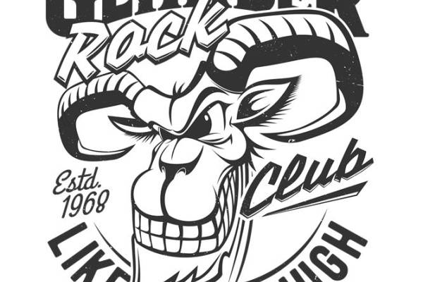 复古山羊头像服装印花设计