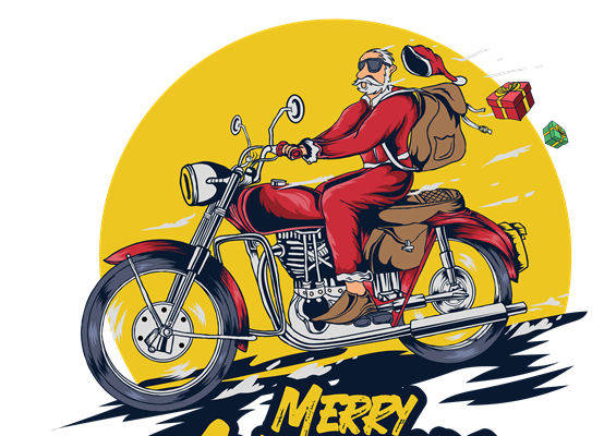 圣诞老人骑摩托的裁片印花设计，打造独特服装印花