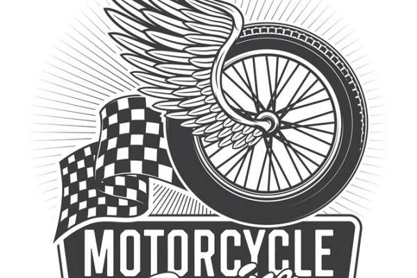 复古翅膀摩托车轮印花图案 裁片印花服装印花