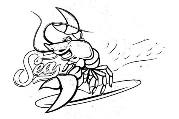 海浪与螃蟹的创意服装印花设计