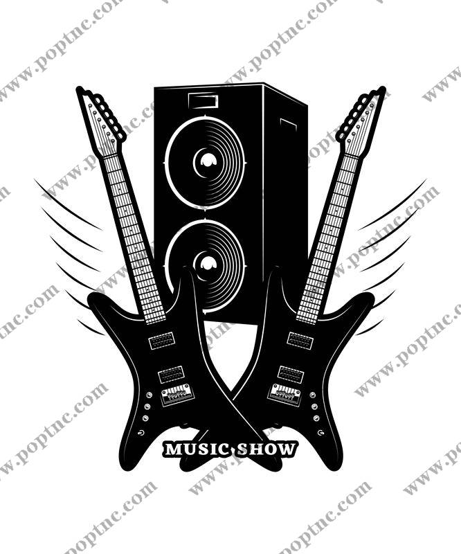 摇滚风格电吉他与音响图案服装印花