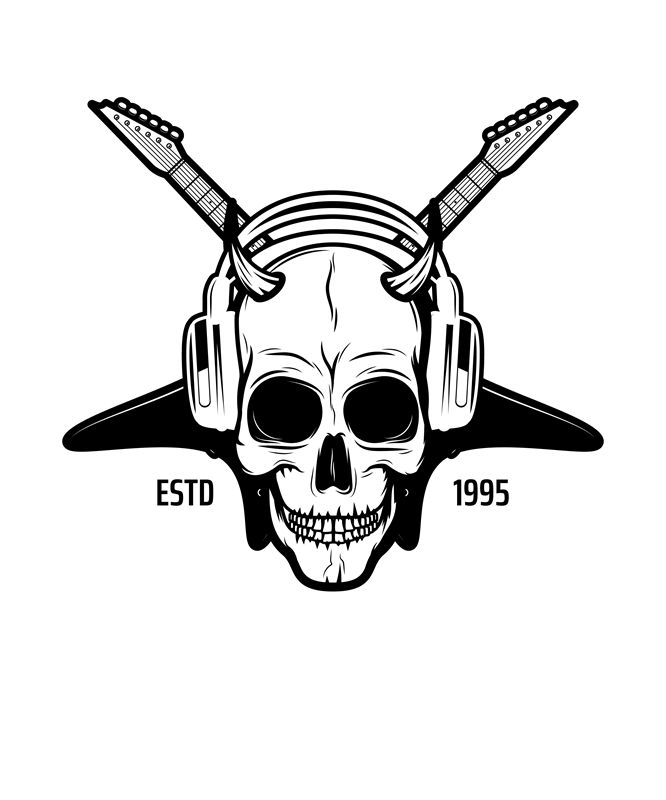 摇滚风骷髅头耳机印花，打造个性服装裁片