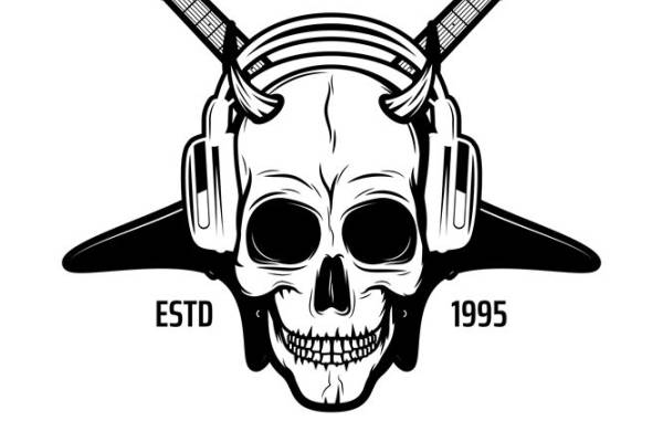 摇滚风骷髅头耳机印花，打造个性服装裁片