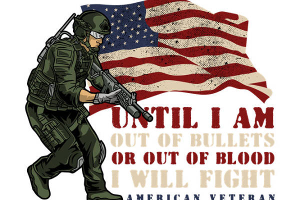 军事风格裁片印花：美国国旗与士兵图案服装印花