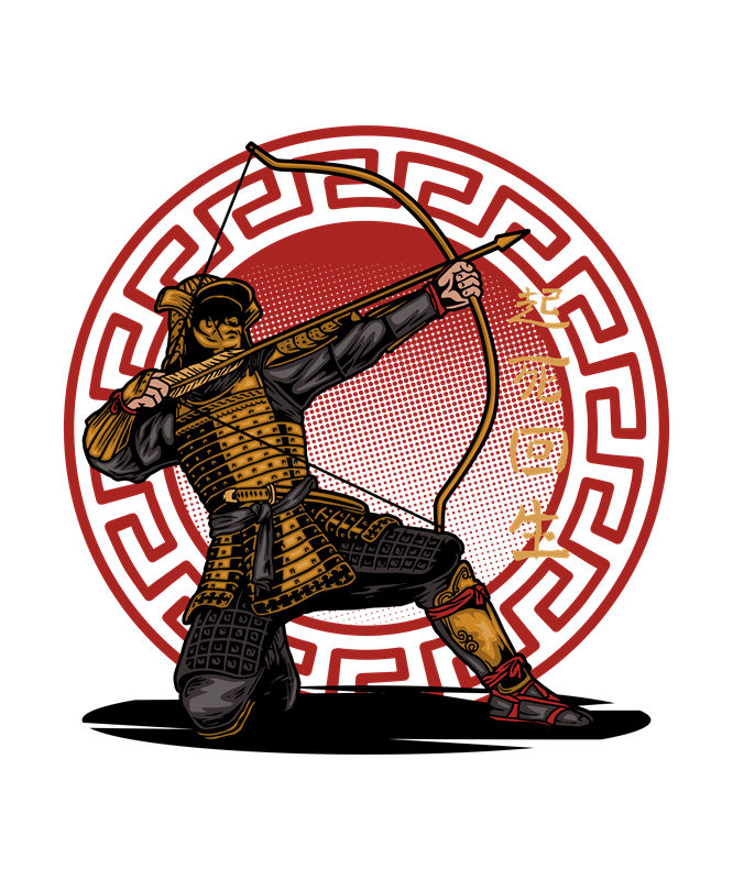 传统武士弓箭纹样服装印花裁片设计