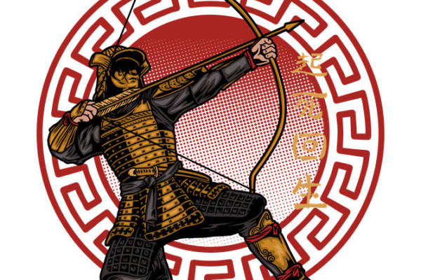 传统武士弓箭纹样服装印花裁片设计