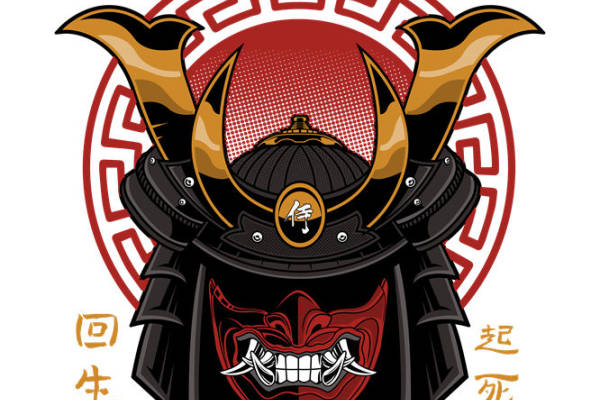 传统武士头盔图案裁片印花，打造个性服装