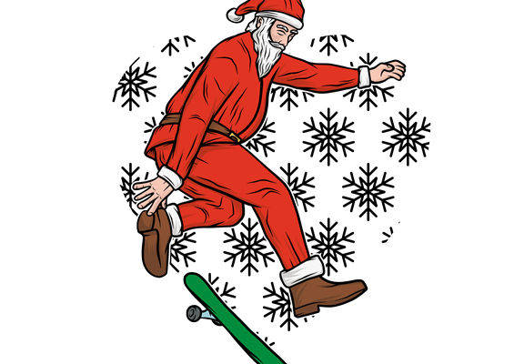 圣诞老人滑板花型印花裁片，打造创意节日服装