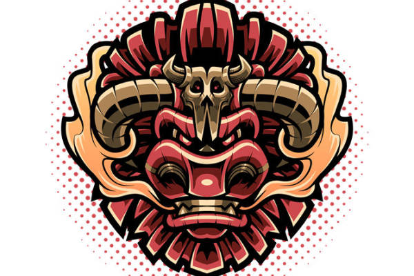 裁片印花：红色恶魔头骨图案服装印花