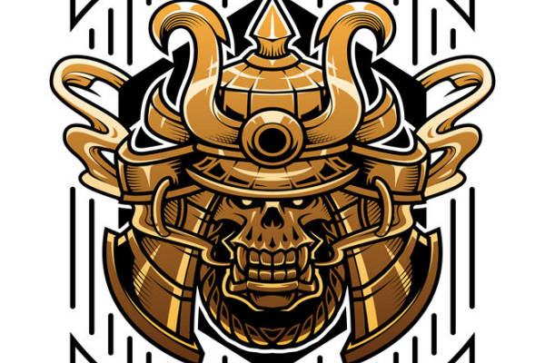 武士头盔图案裁片印花,打造独特服装设计