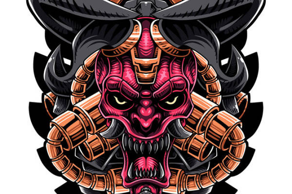 恶魔面具图案裁片印花设计，时尚服装印花新选择