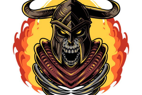 暗黑武士头盔图案裁片印花，服装印花新选择