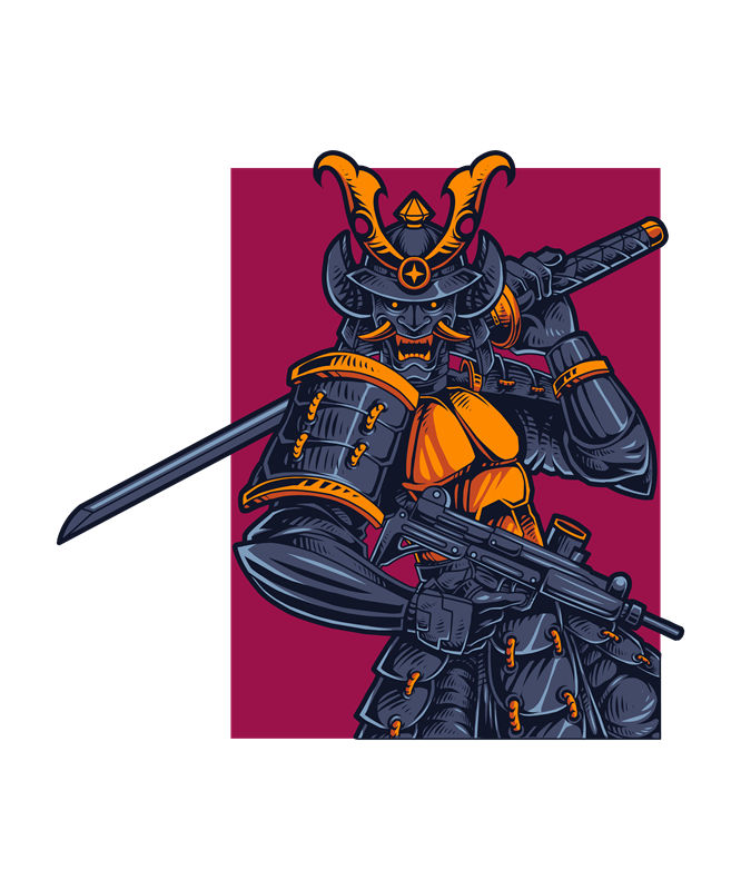 传统武士头盔图案裁片印花，打造个性服装