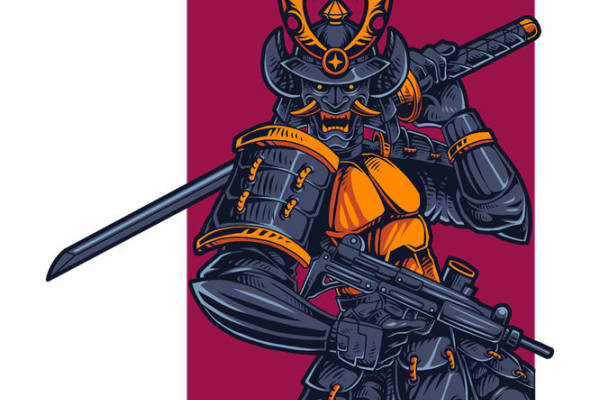 传统武士头盔图案裁片印花,打造个性服装