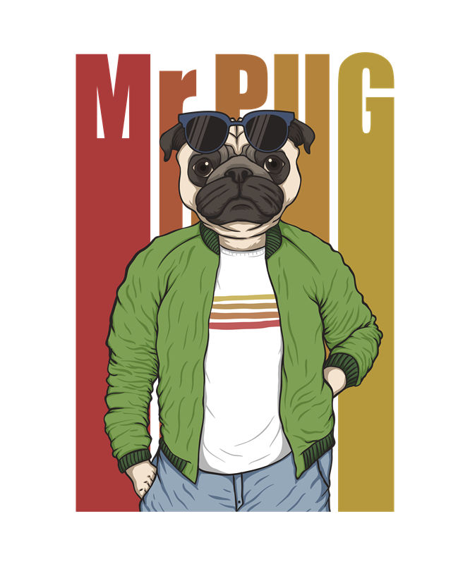 时尚潮流Mr. Pug印花图案，打造个性服装