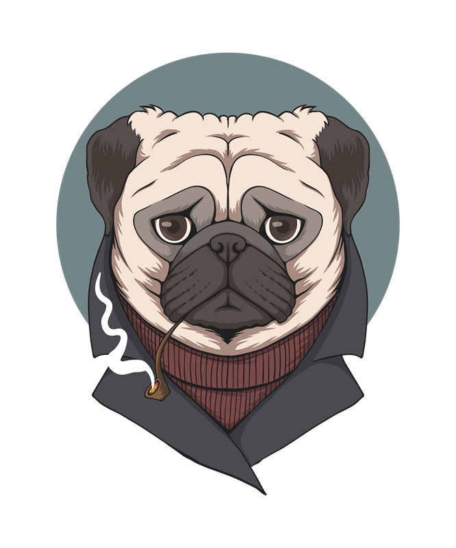 时尚潮流：个性烟斗狗印花图案服装裁片
