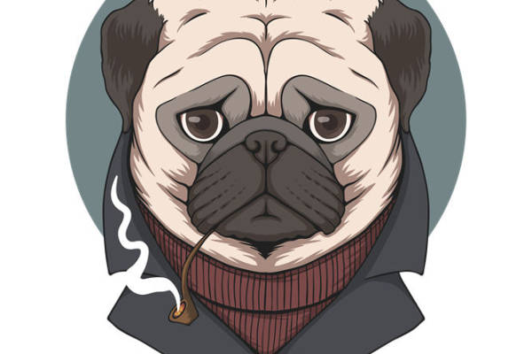 时尚潮流：个性烟斗狗印花图案服装裁片