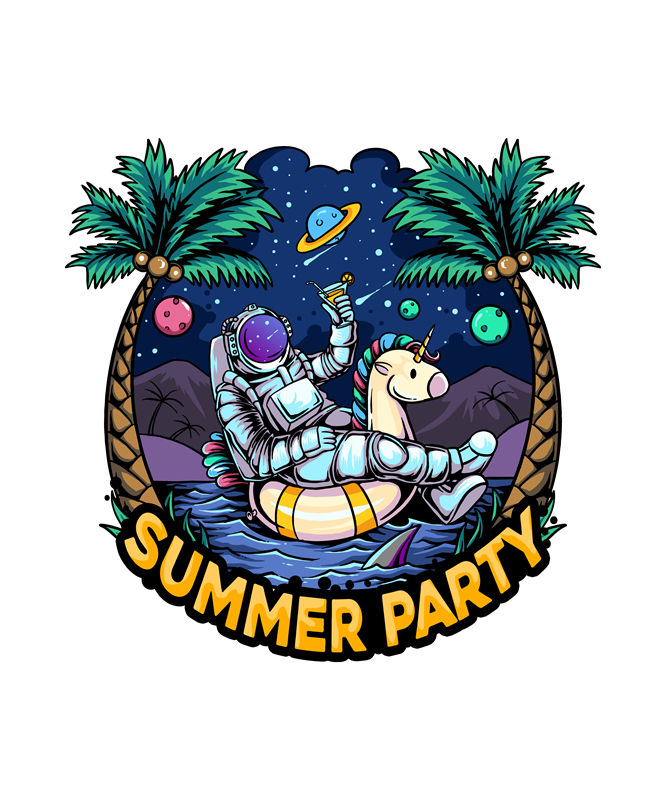 夏日星空独角兽宇航员印花裁片，打造个性服装