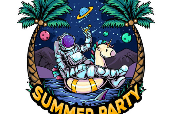 夏日星空独角兽宇航员印花裁片，打造个性服装