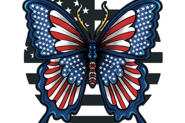 美国国旗蝴蝶图案服装印花裁片