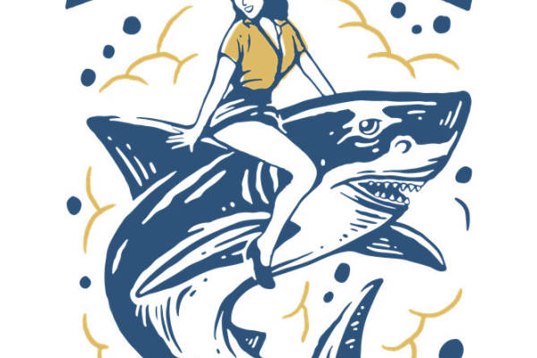 复古鲨鱼女孩图案服装印花设计