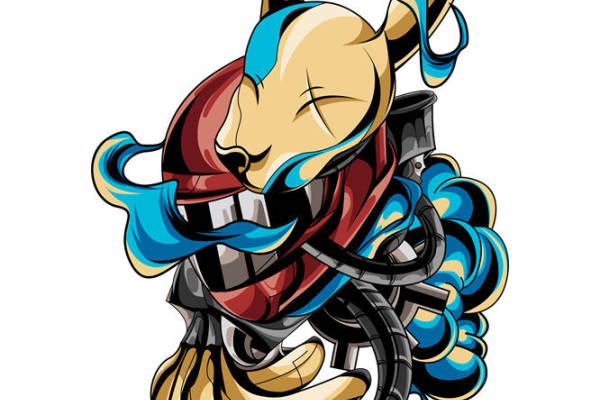 酷炫机械狗头印花图案，打造个性服装裁片