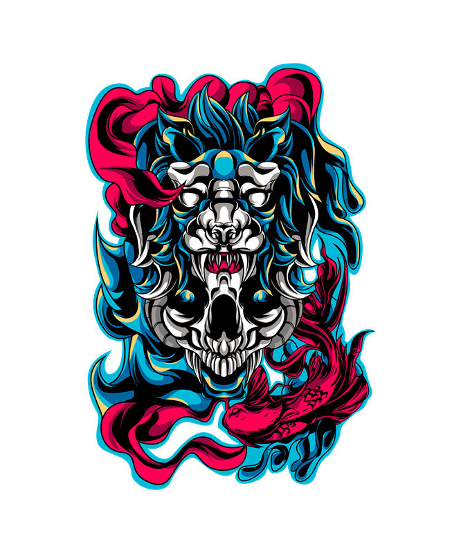 骷髅火焰纹身图案：服装印花裁片设计灵感