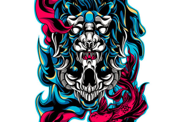 骷髅火焰纹身图案：服装印花裁片设计灵感