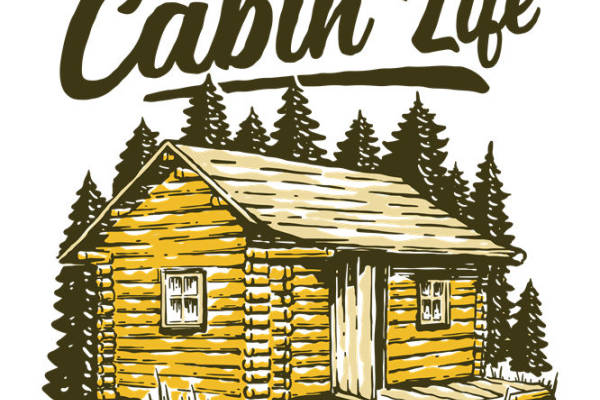 自然山林风格的木屋图案服装印花