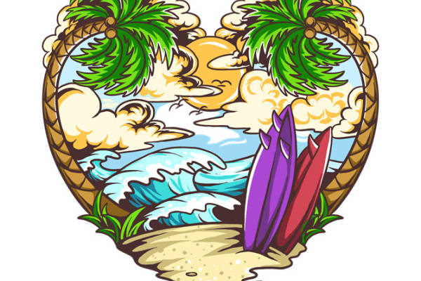 热带风情心形图案服装印花裁片