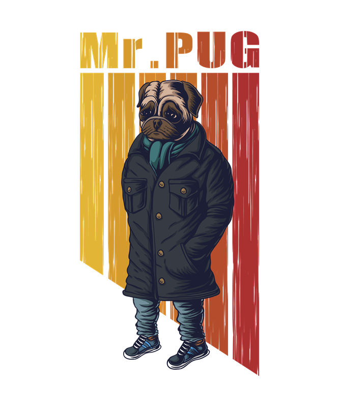 复古风Mr. Pug服装印花裁片设计