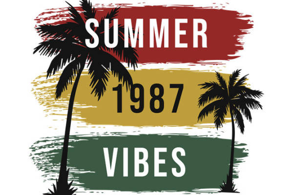 复古1987夏季棕榈树印花图案服装裁片印花