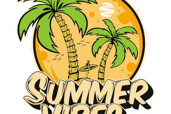 夏日海滩风情服装印花素材：棕榈树与冲浪板的完美结合