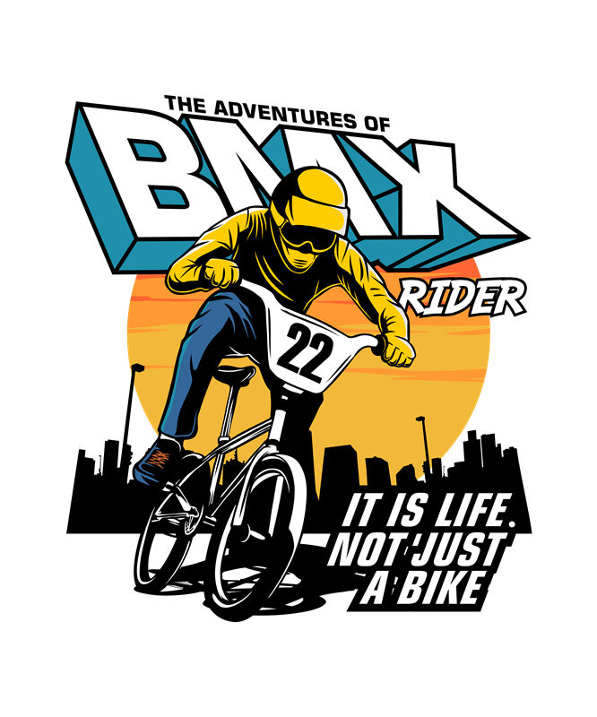 复古BMX骑行者图案服装印花裁片