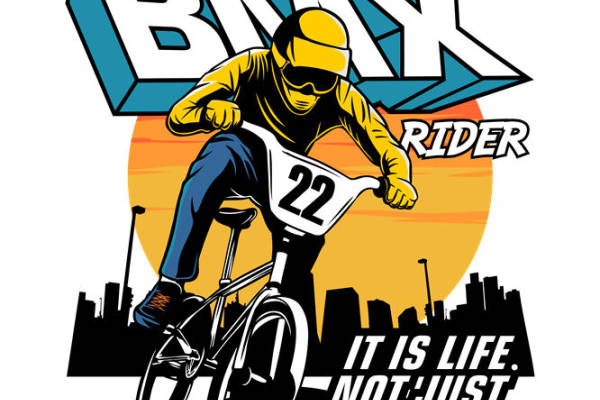 复古BMX骑行者图案服装印花裁片
