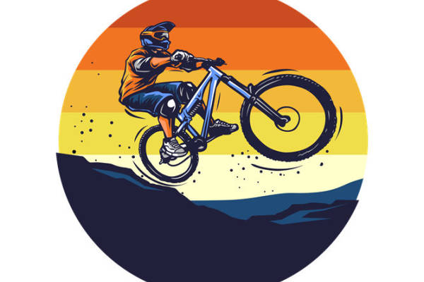 山地车骑行者剪影印花：时尚运动风服装印花素材