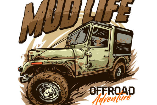 复古越野车图案裁片印花,打造个性户外服装