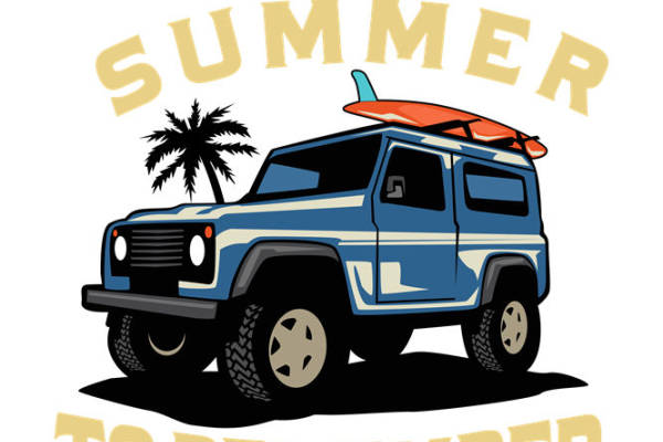 夏日沙滩越野车印花图案，打造个性时尚服装