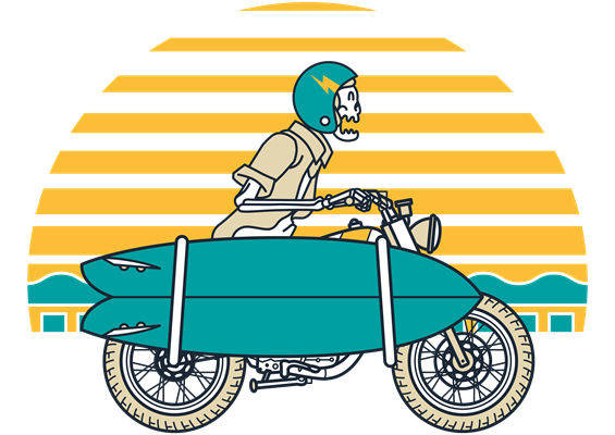 复古摩托车与冲浪板的创意服装印花