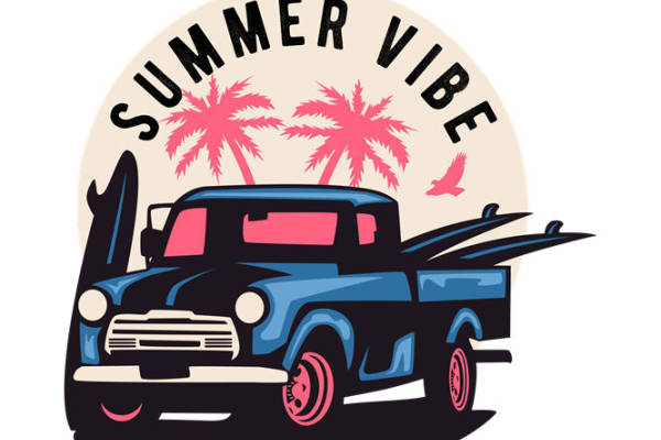 夏日风情复古卡车印花裁片，打造个性服装