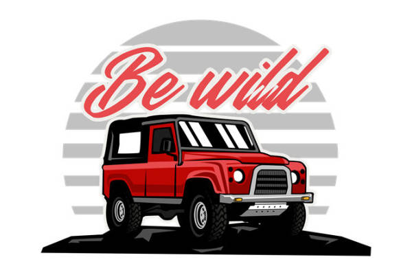 复古越野车图案裁片印花,适合户外运动服装