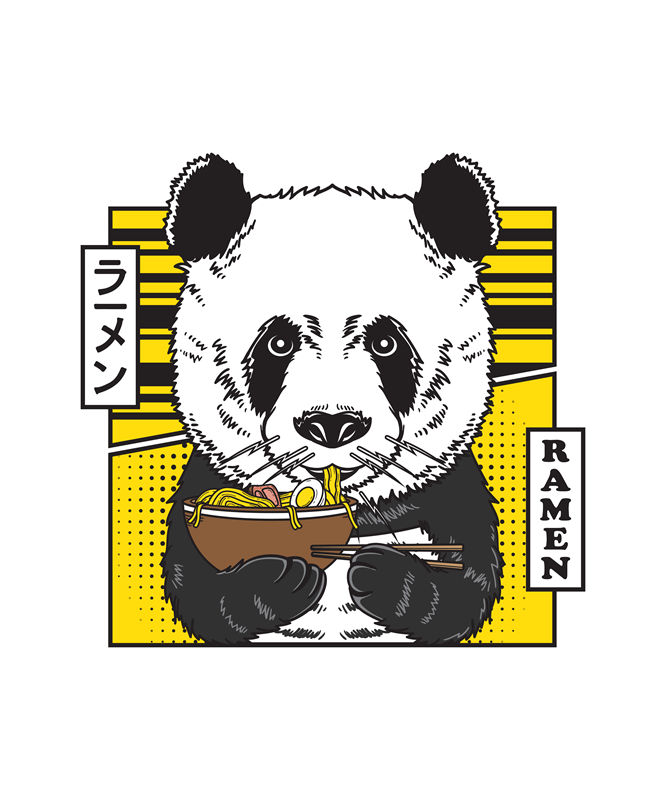 熊猫吃拉面的创意服装印花图案