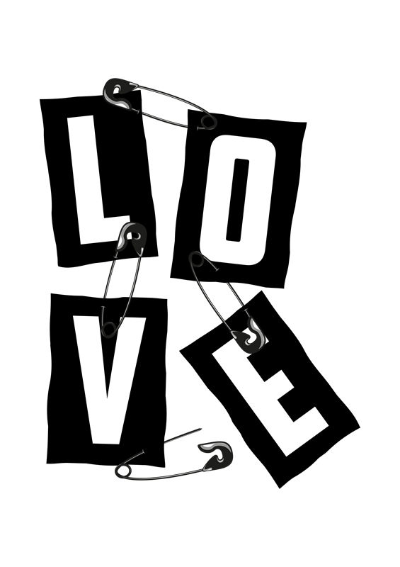 创意LOVE安全别针图案服装印花裁片
