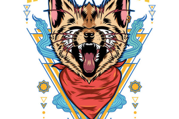 摇滚猫头印花裁片，打造个性服装