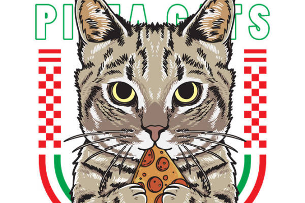 猫咪吃披萨的创意服装印花设计