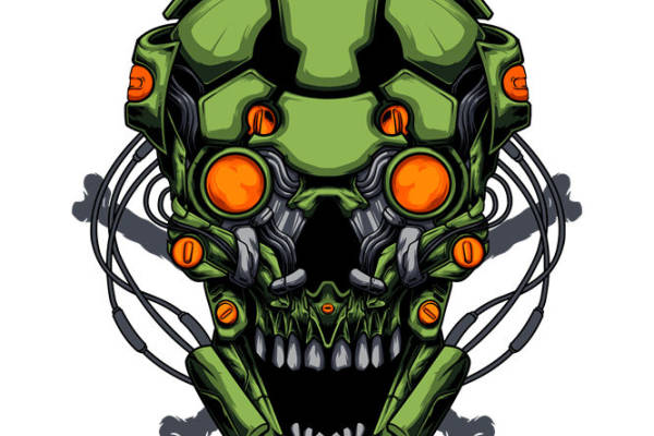 未来机械风机械头骨印花图案，适用于服装裁片印花