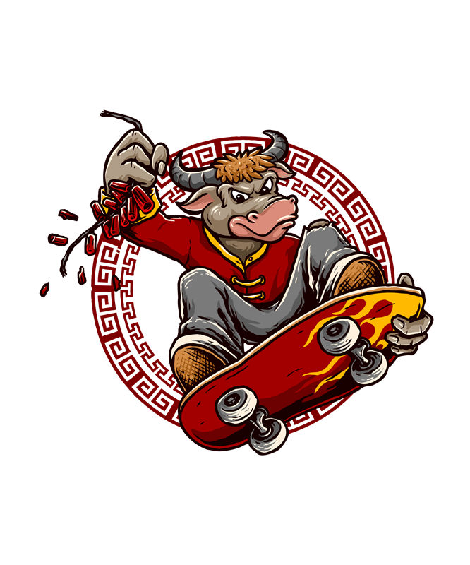 牛仔风牛头图案裁片印花，时尚百搭服装印花素材