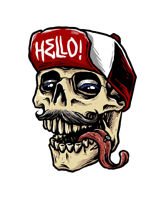 骷髅头帽印花图案：时尚个性服装印花裁片