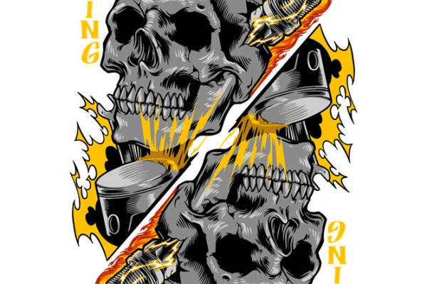 骷髅火焰纹身图案服装印花裁片设计