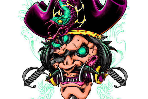 酷炫海盗头像裁片印花,打造个性服装